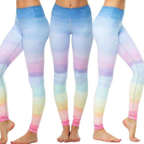 Rainbow Gym Running Tights Women High Elastic Yoga Pants Anti-sweat Fitness Sport Leggings Dance Workout Trousers wholesales #EW