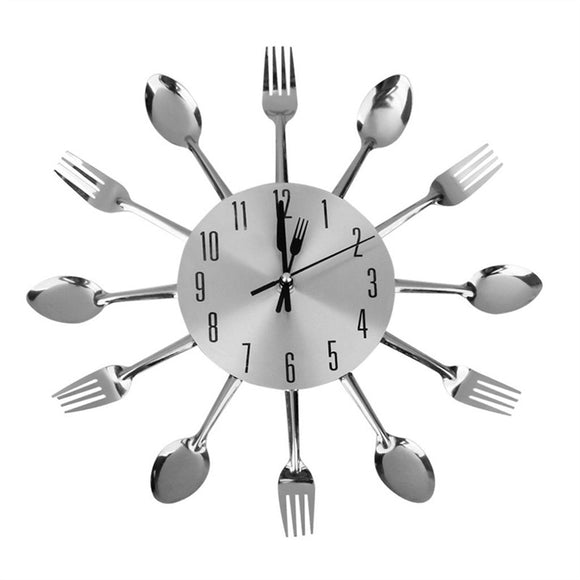 Spoon Fork Wall Clock for Kitchen Dining Room Decoration