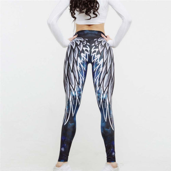 Womens Wing Printed Yoga Skinny Workout Leggings Fitness Sports Cropped Pants